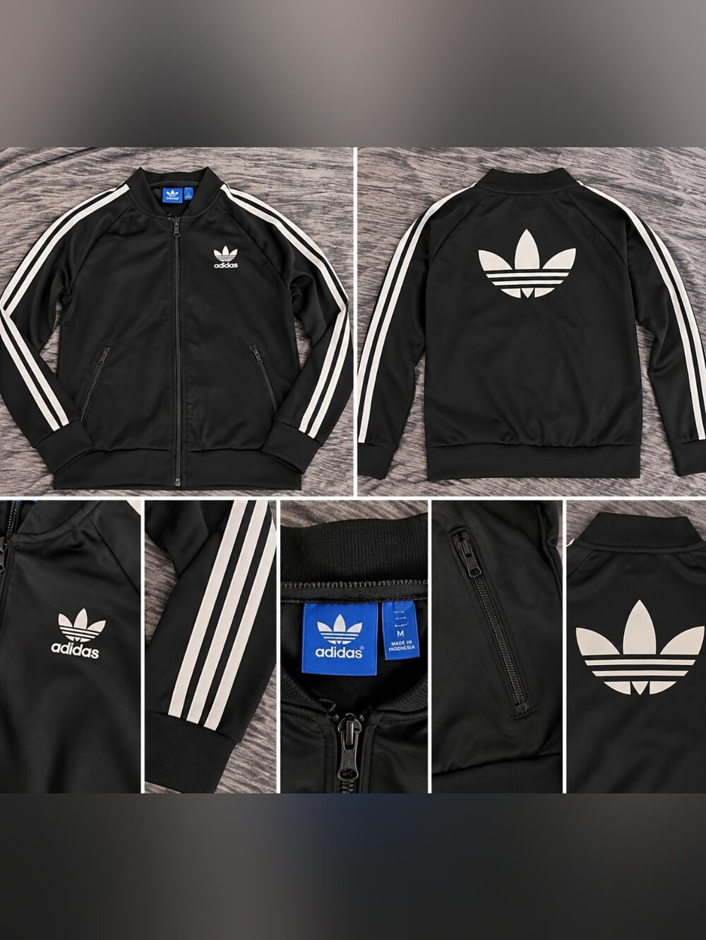 adidas Black Track Jacket with White Stripes